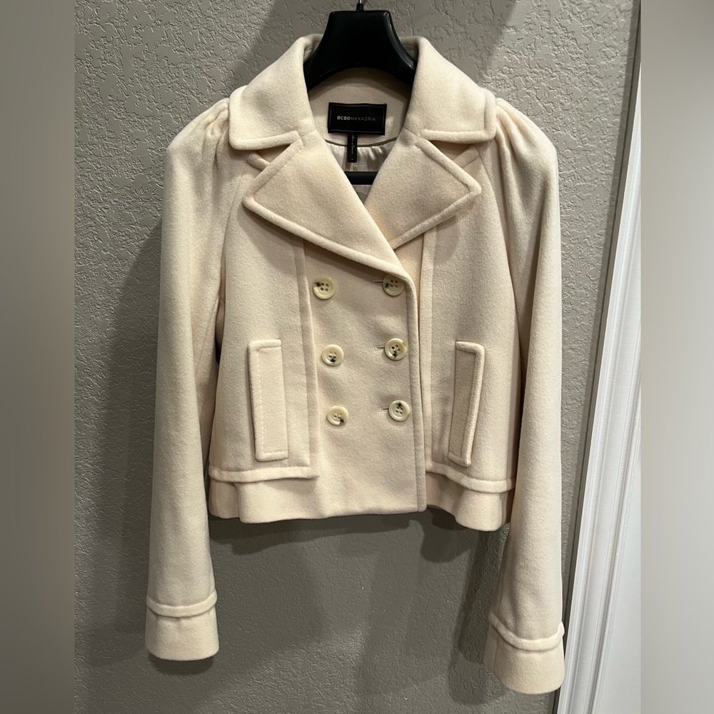 BCBGMaxAzria Cropped Pea Coat w/Structured Shoulders